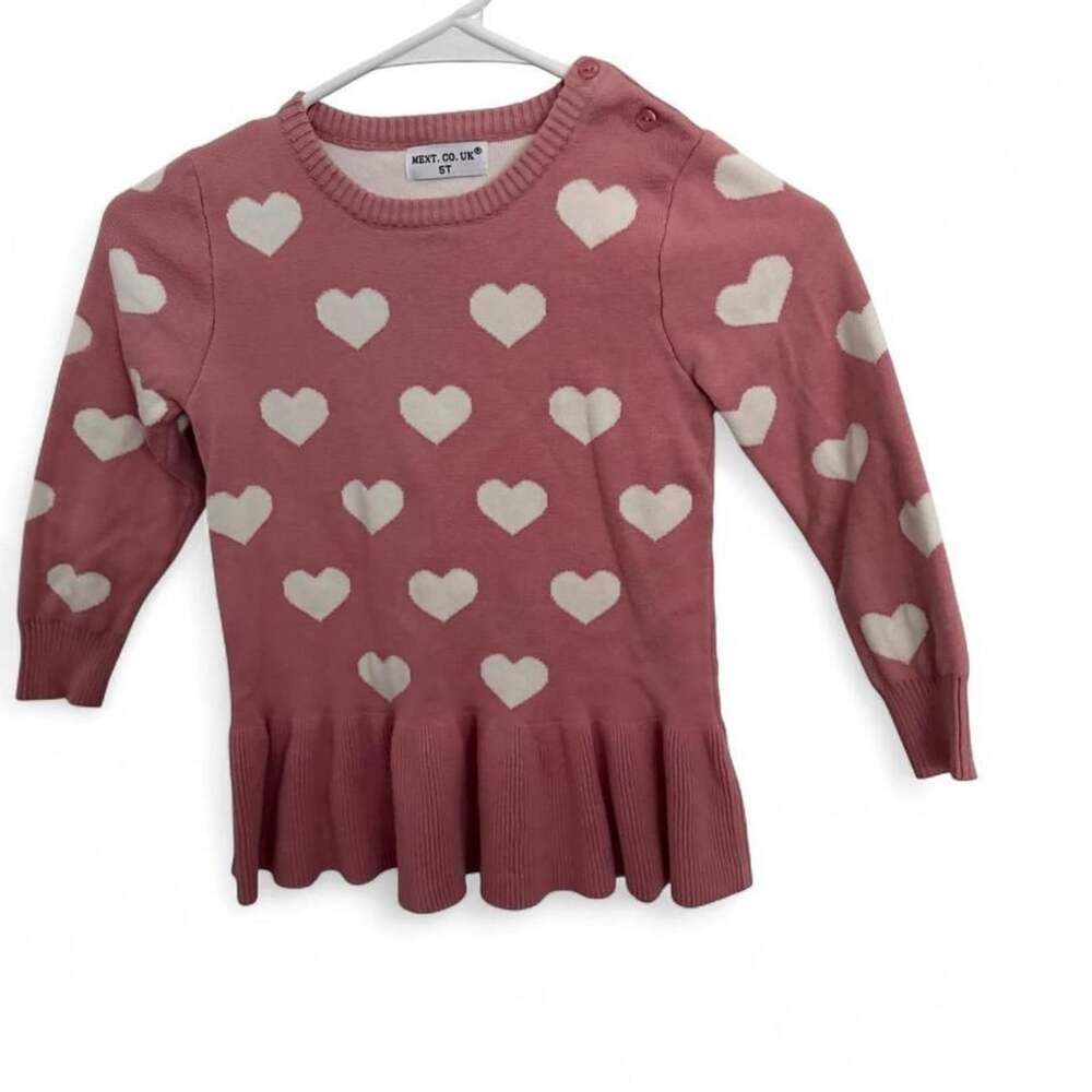Mext. Co. UK Pink and White Heart Ruffle Sweater